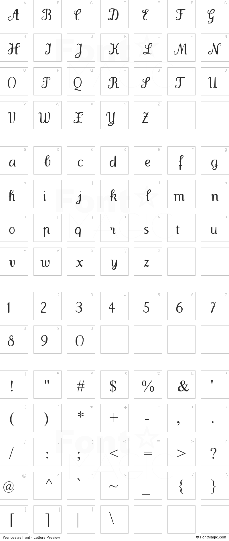 Wenceslas Font - All Latters Preview Chart