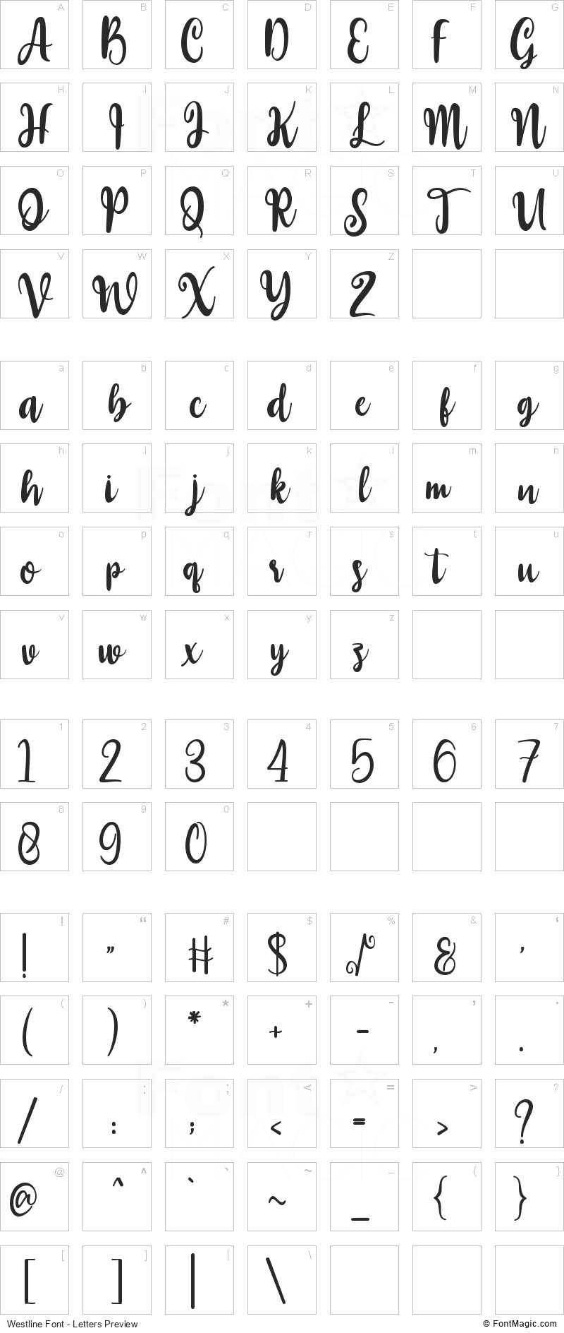 Westline Font - All Latters Preview Chart