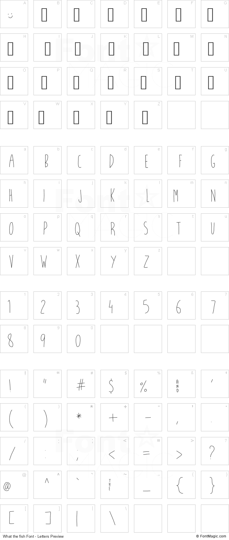 What the fish Font - All Latters Preview Chart
