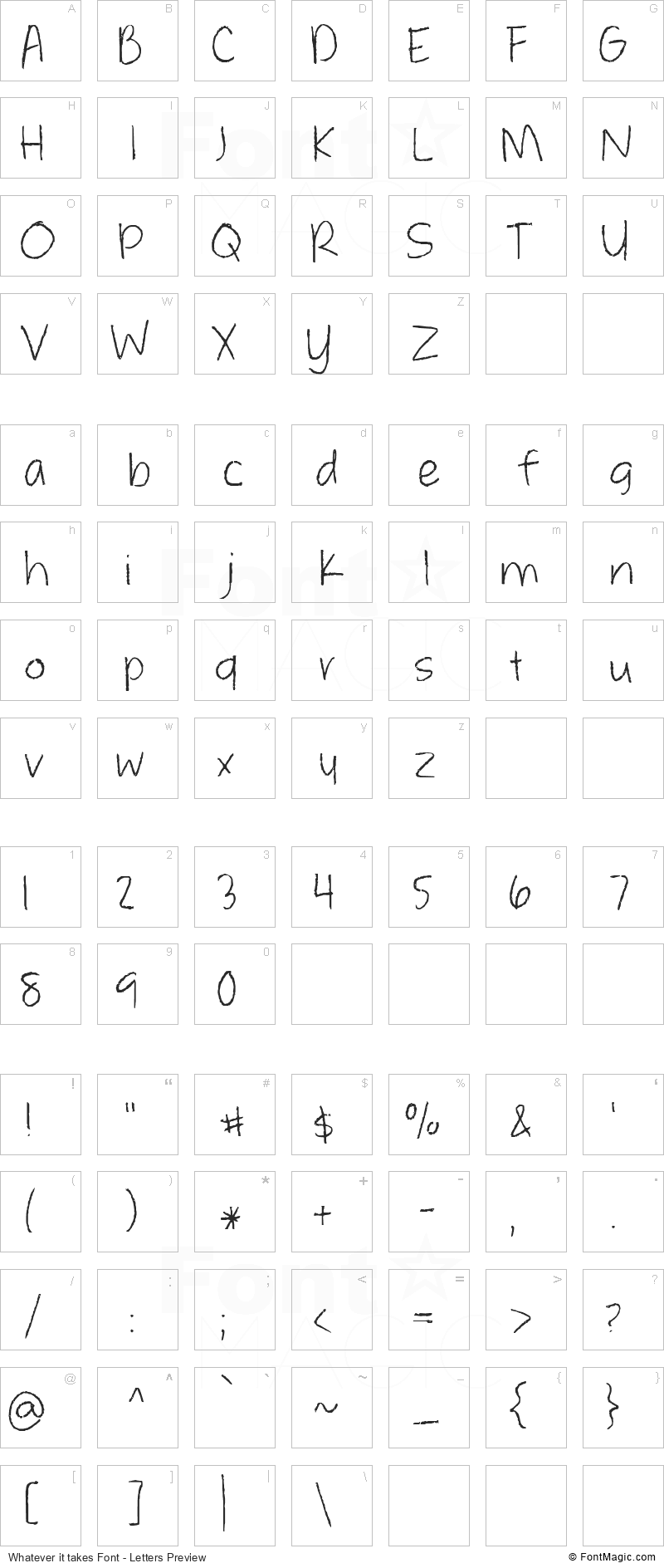 Whatever it takes Font - All Latters Preview Chart