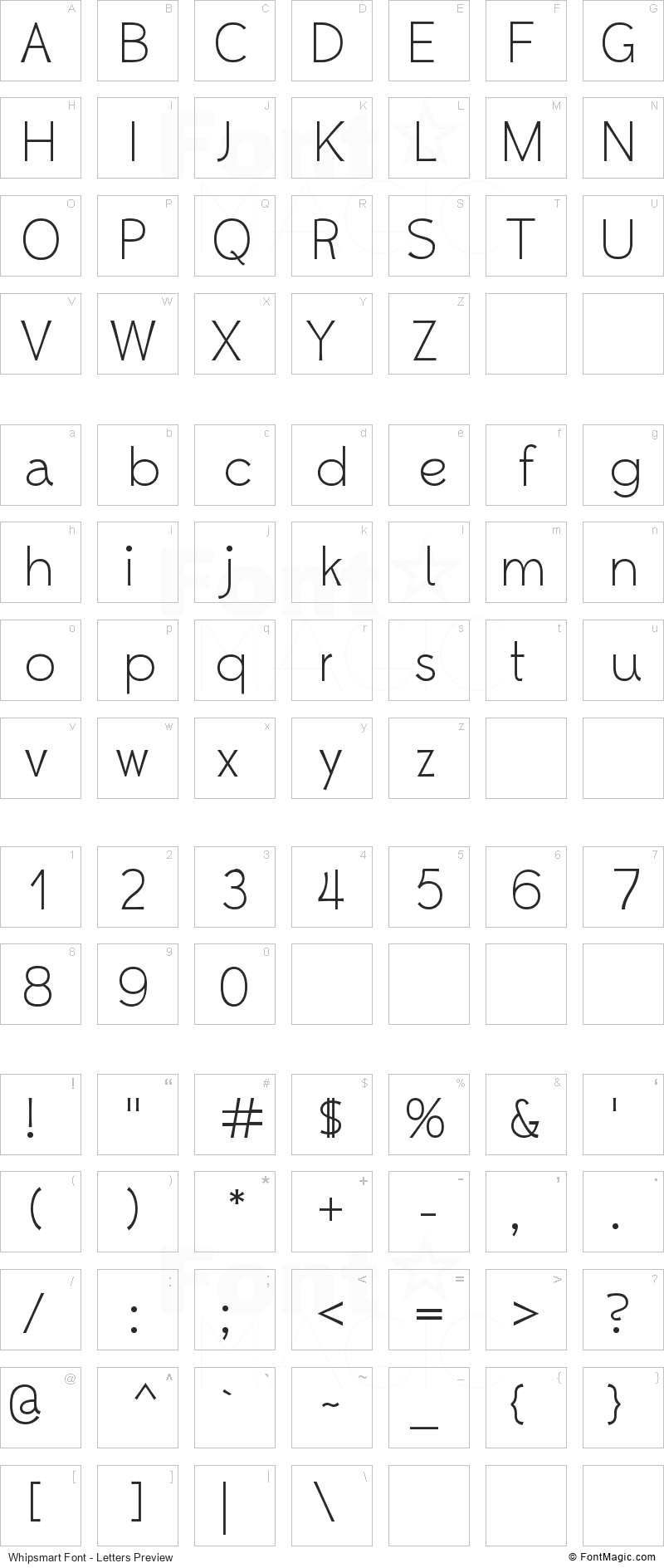 Whipsmart Font - All Latters Preview Chart