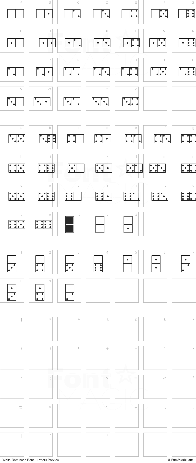 White Dominoes Font - All Latters Preview Chart