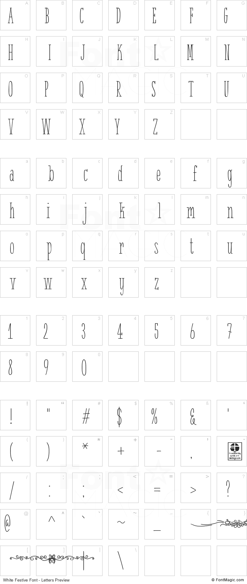 White Festive Font - All Latters Preview Chart