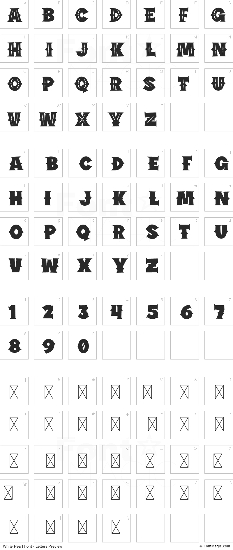 White Pearl Font - All Latters Preview Chart
