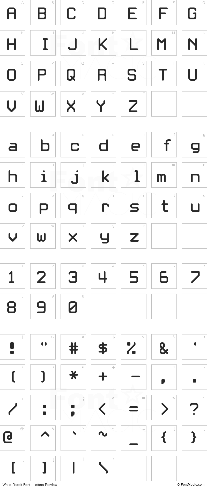 White Rabbit Font - All Latters Preview Chart
