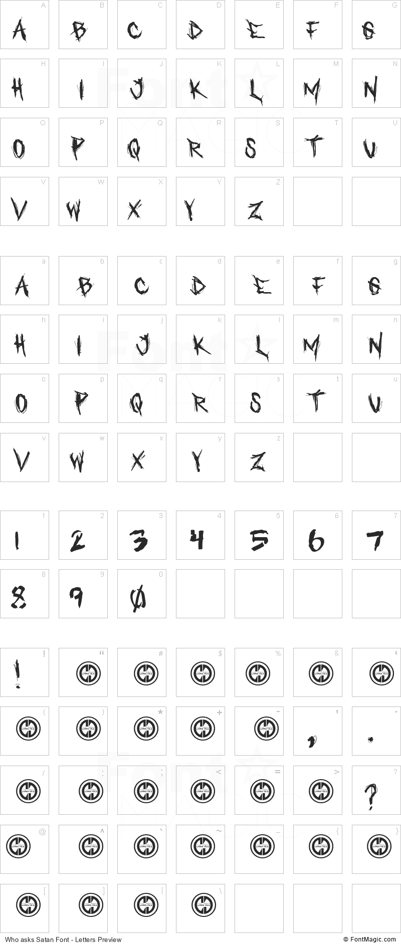 Who asks Satan Font - All Latters Preview Chart