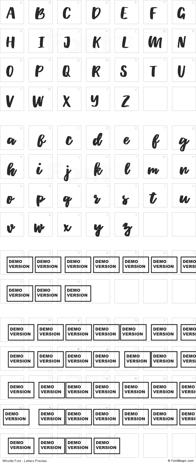 Whortle Font - All Latters Preview Chart