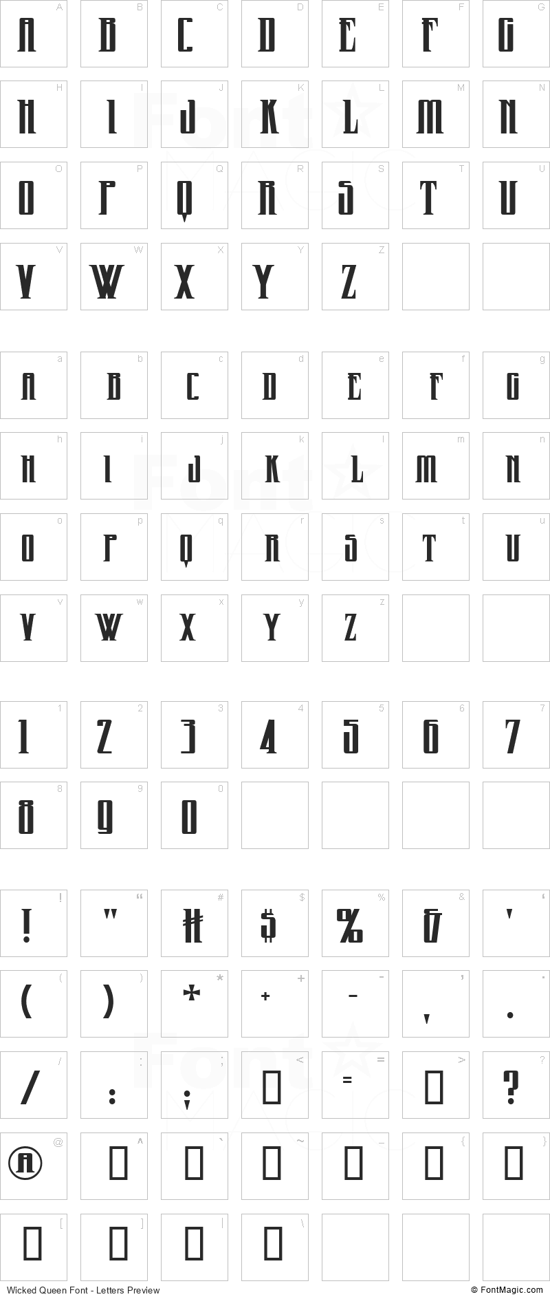 Wicked Queen Font - All Latters Preview Chart