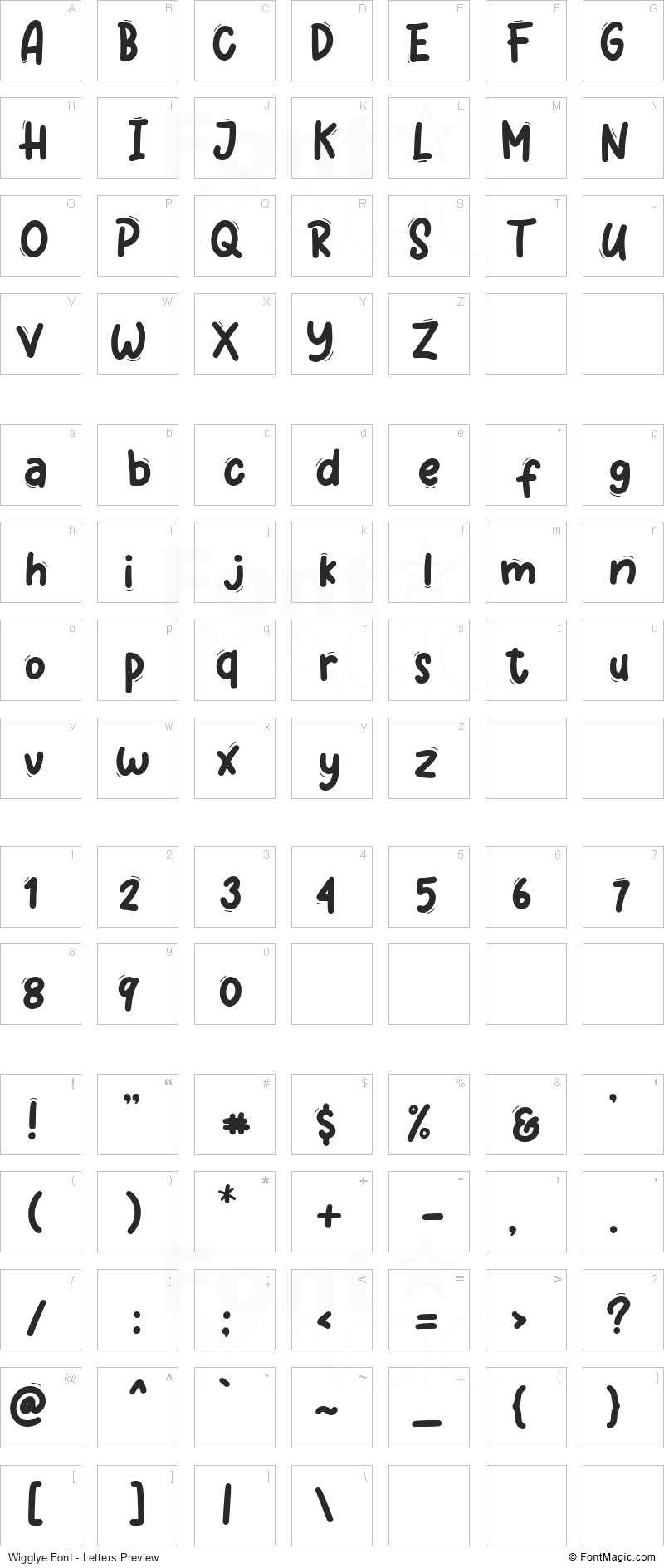 Wigglye Font - All Latters Preview Chart