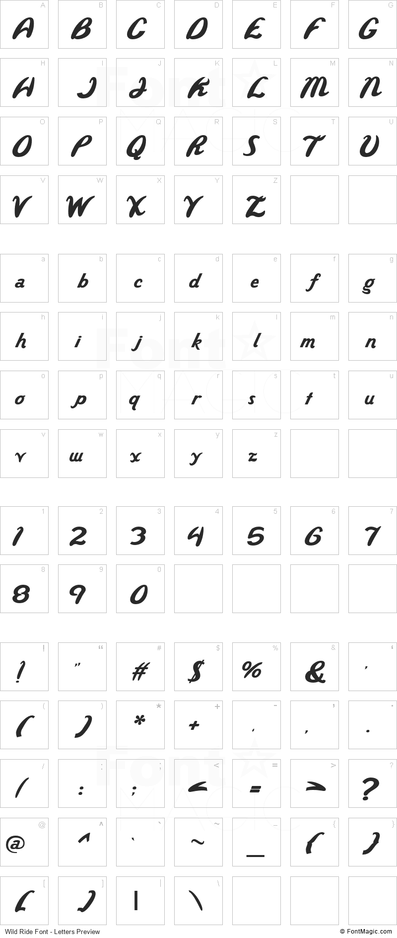 Wild Ride Font - All Latters Preview Chart