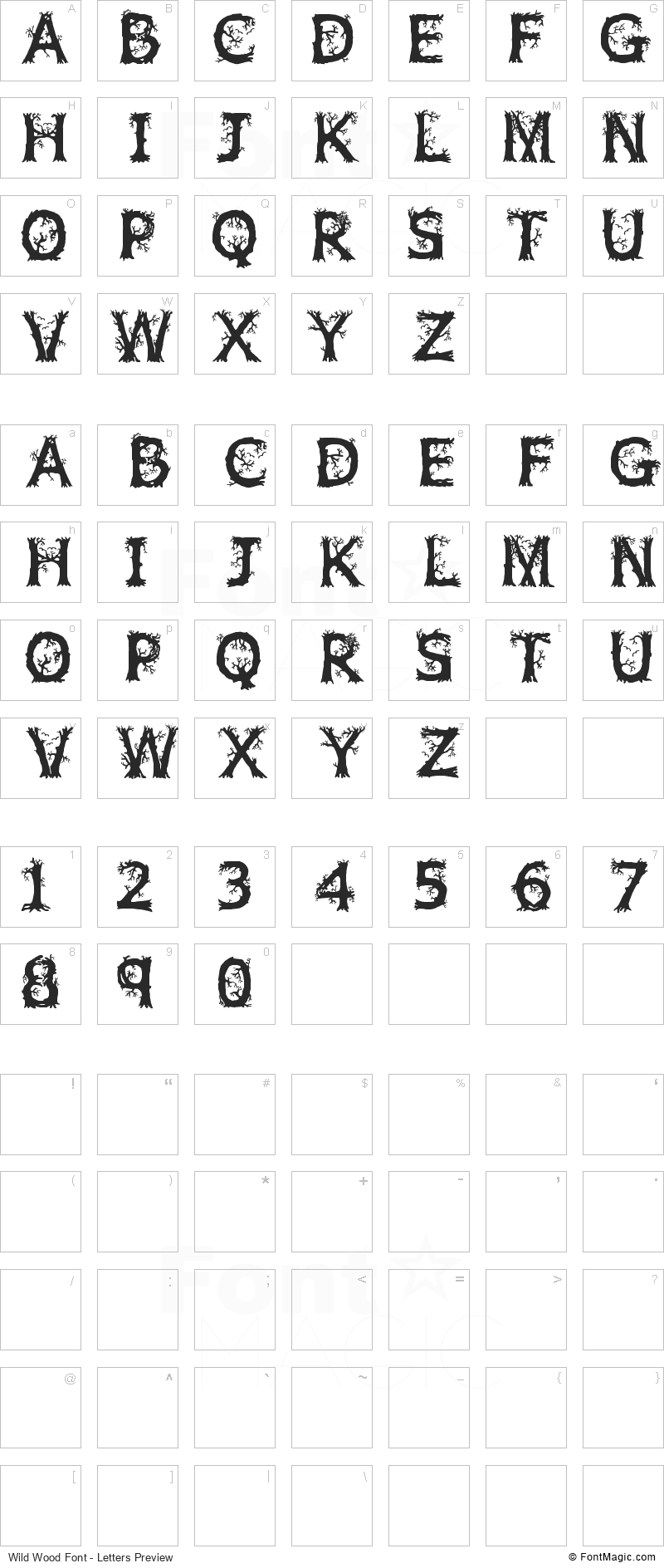 Wild Wood Font - All Latters Preview Chart