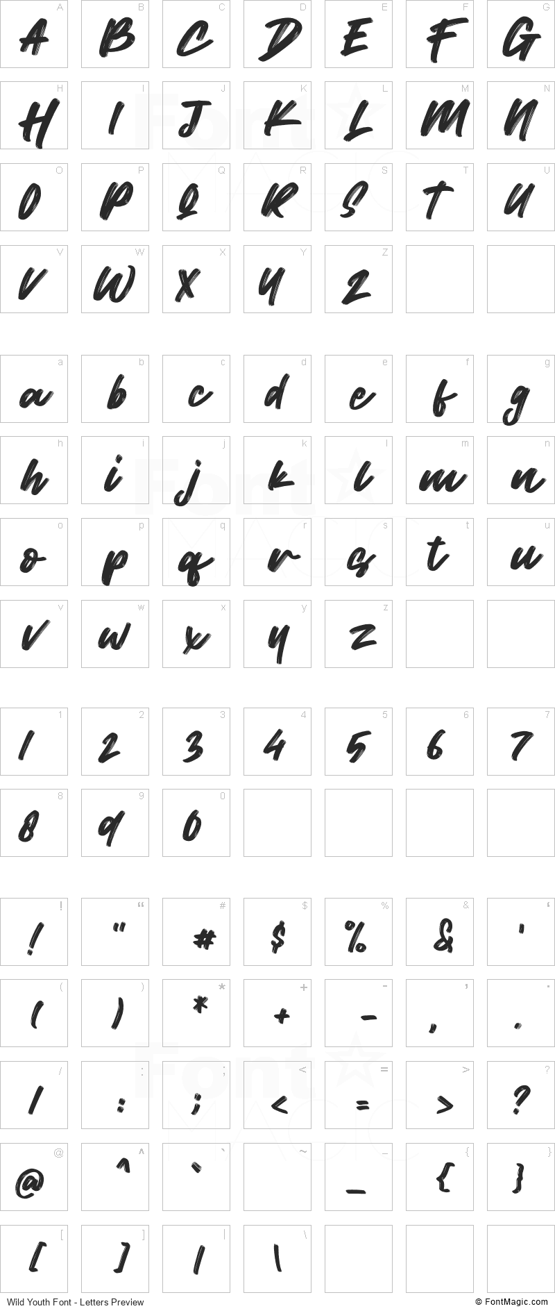 Wild Youth Font - All Latters Preview Chart