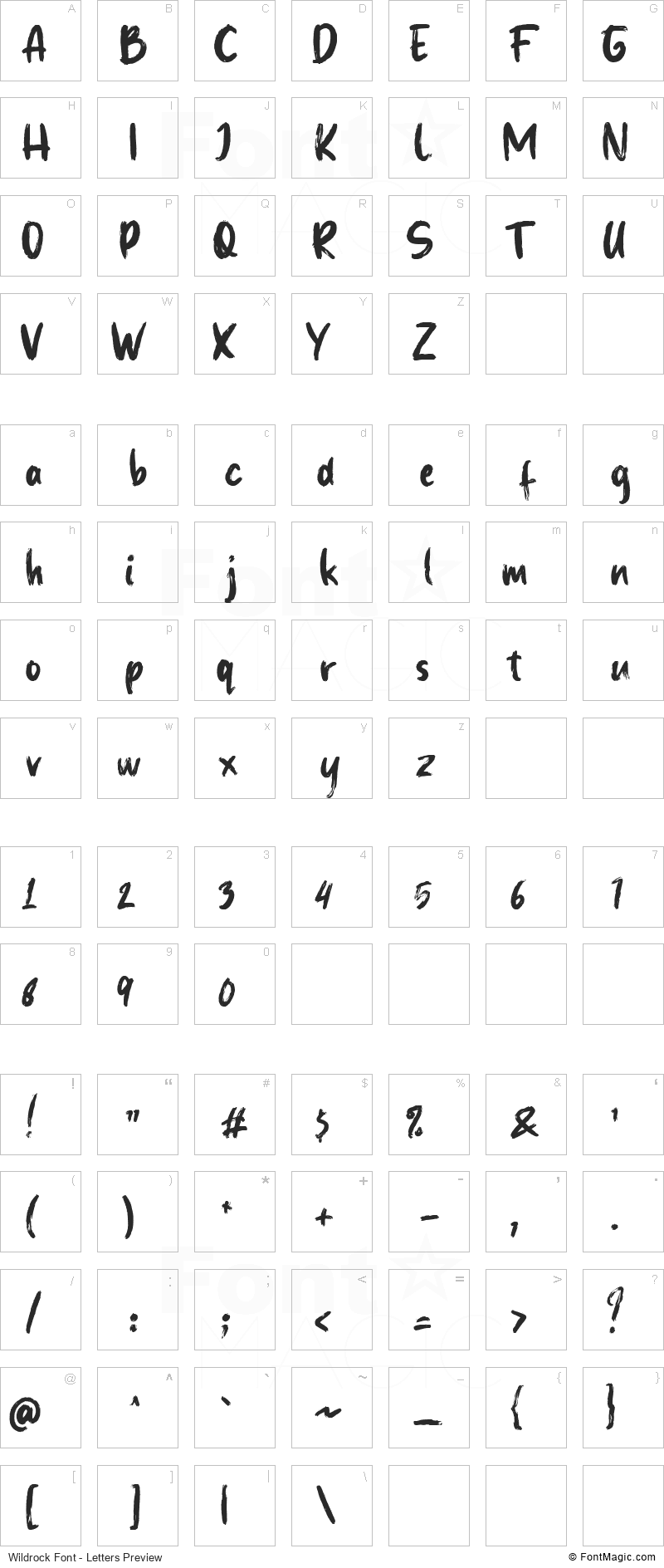 Wildrock Font - All Latters Preview Chart