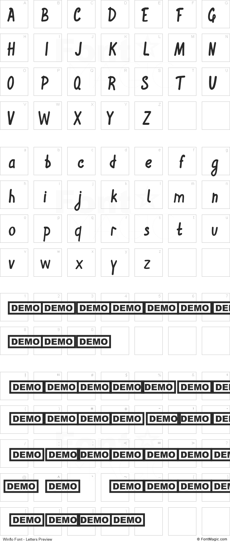 Winflo Font - All Latters Preview Chart