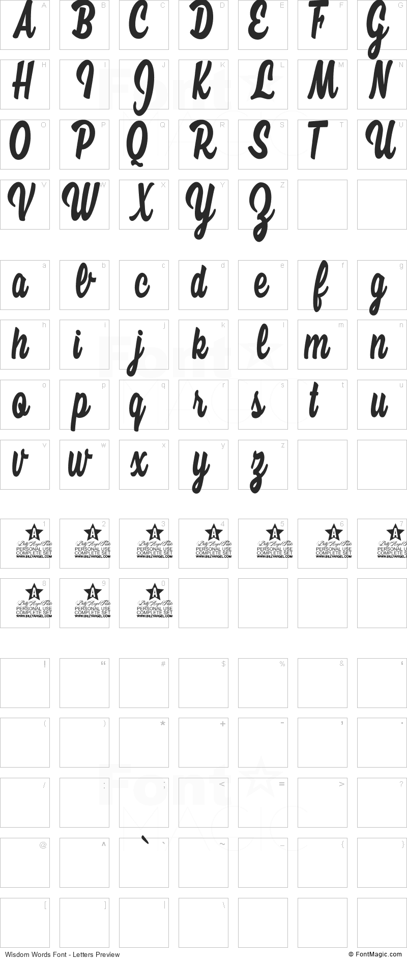 Wisdom Words Font - All Latters Preview Chart