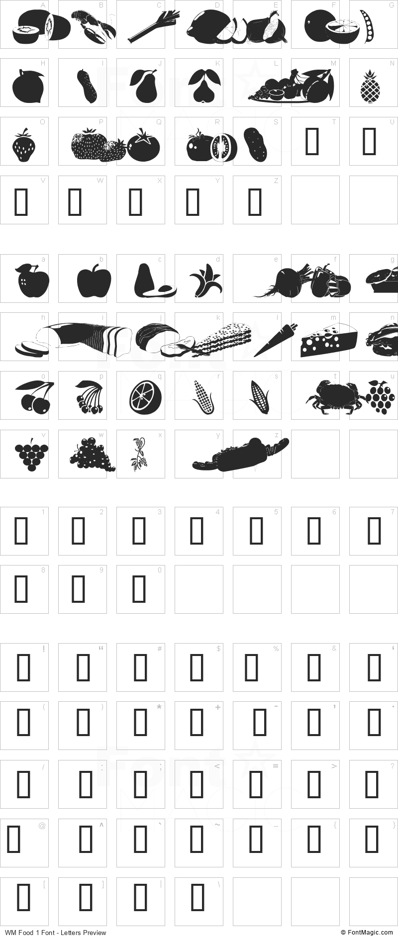 WM Food 1 Font - All Latters Preview Chart