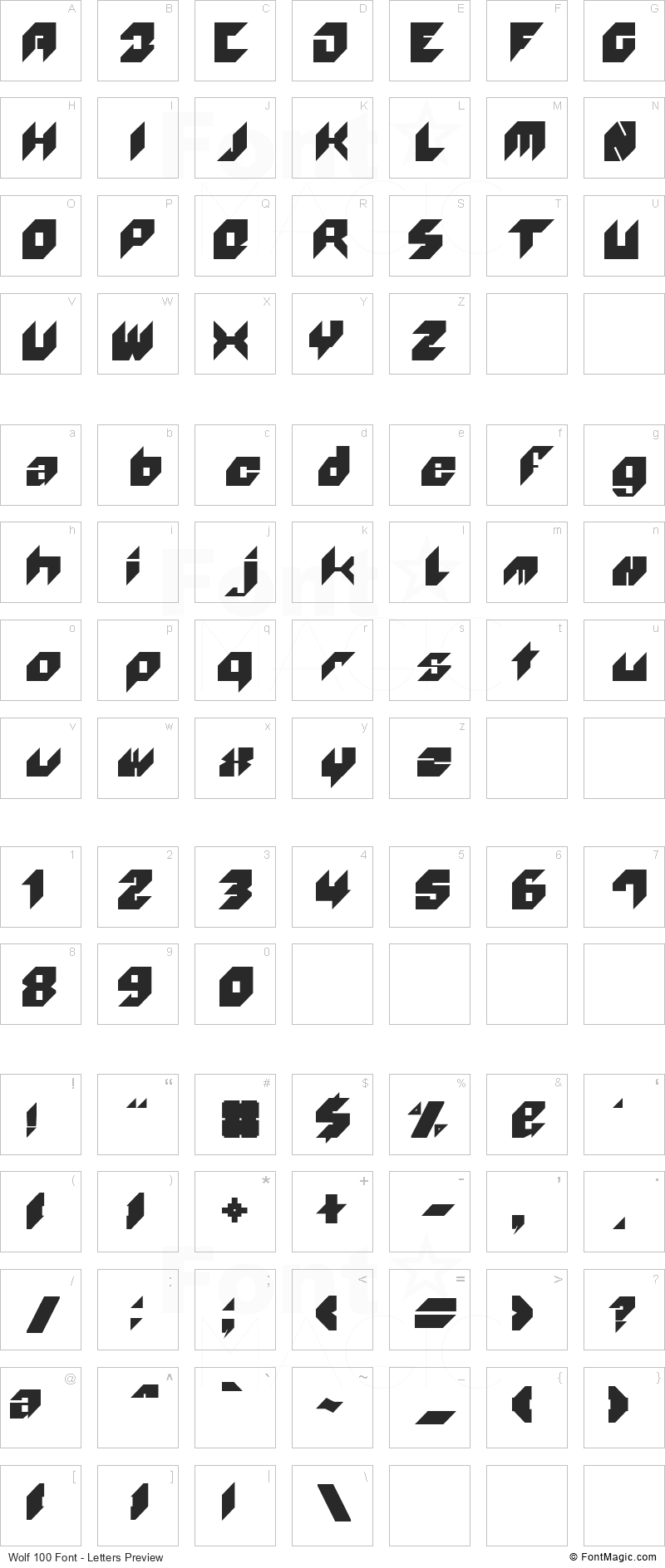 Wolf 100 Font - All Latters Preview Chart