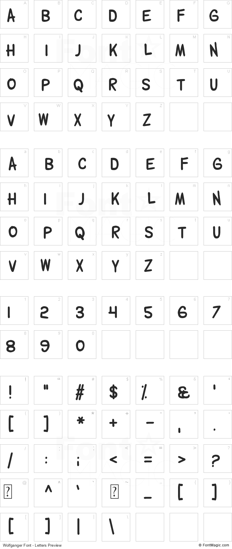 Wolfganger Font - All Latters Preview Chart