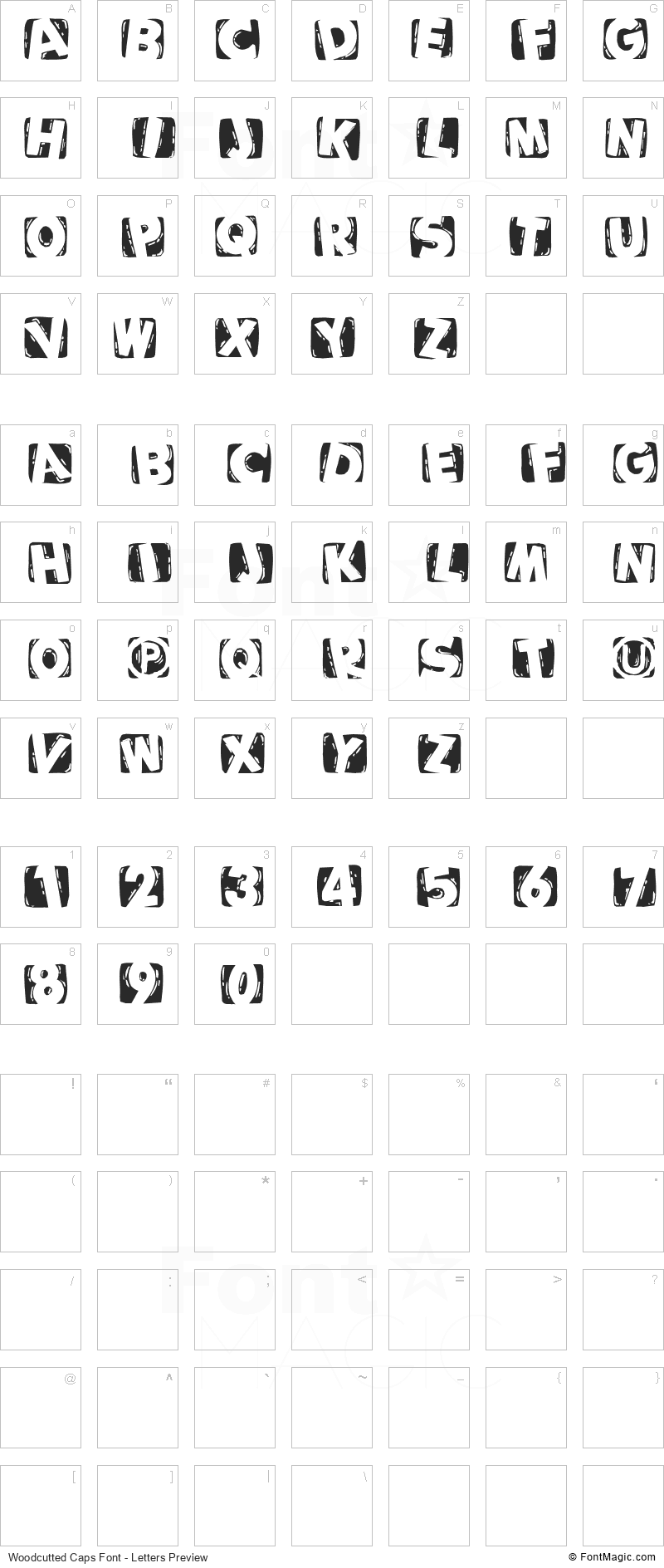 Woodcutted Caps Font - All Latters Preview Chart