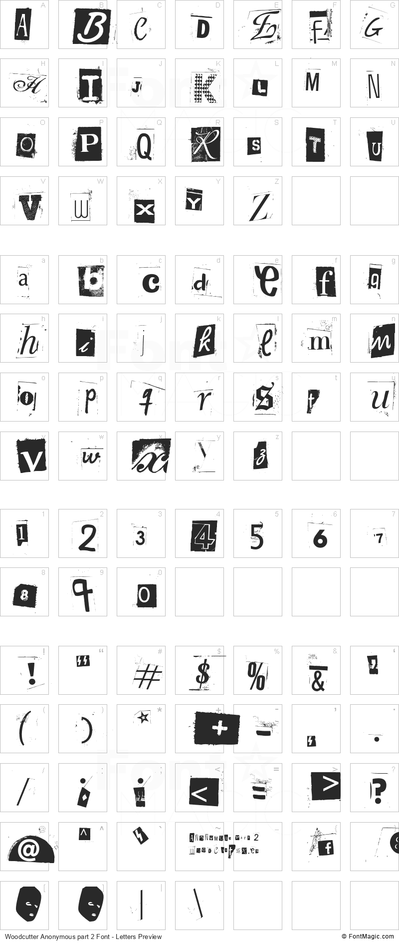Woodcutter Anonymous part 2 Font - All Latters Preview Chart