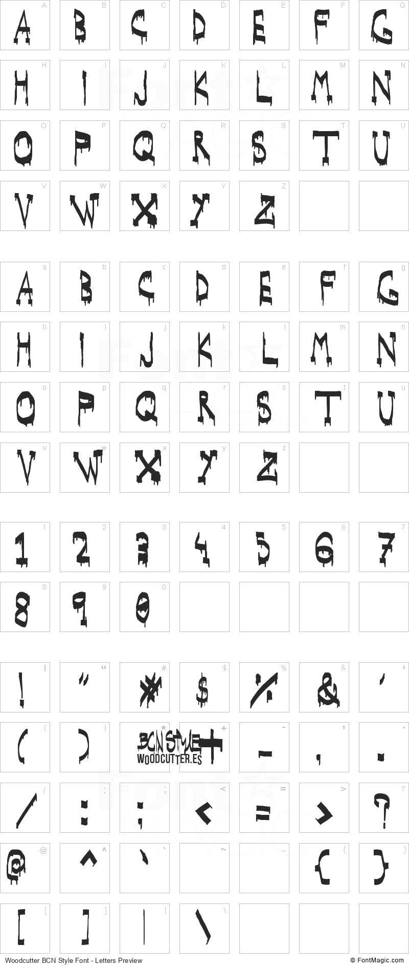 Woodcutter BCN Style Font - All Latters Preview Chart