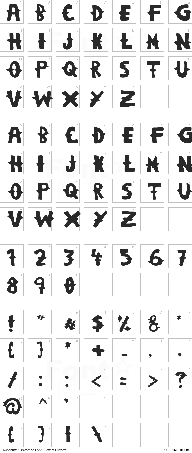 Woodcutter Dramatica Font - All Latters Preview Chart