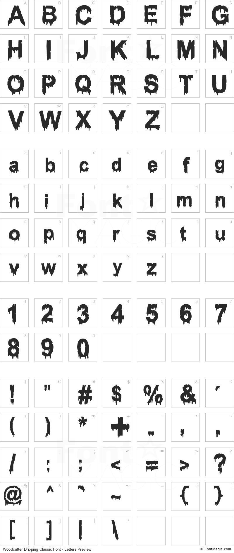 Woodcutter Dripping Classic Font - All Latters Preview Chart