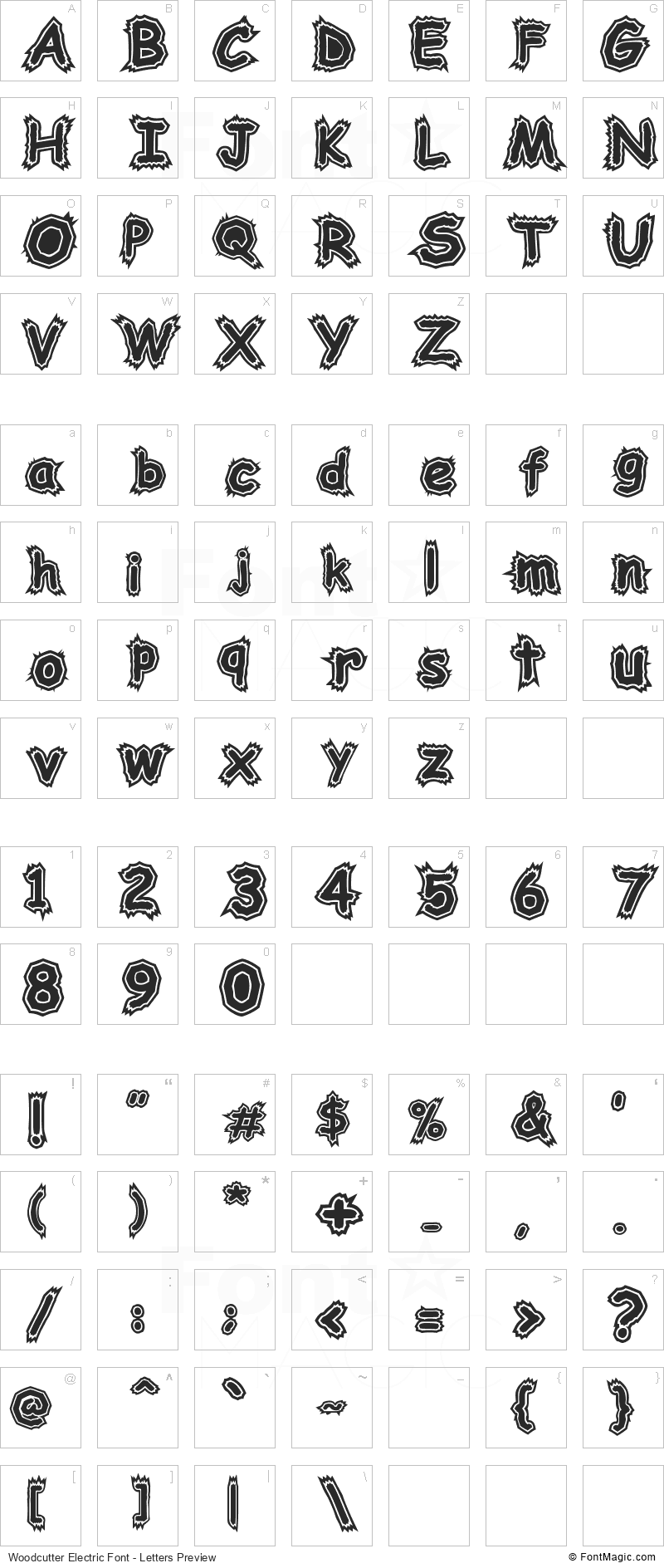 Woodcutter Electric Font - All Latters Preview Chart