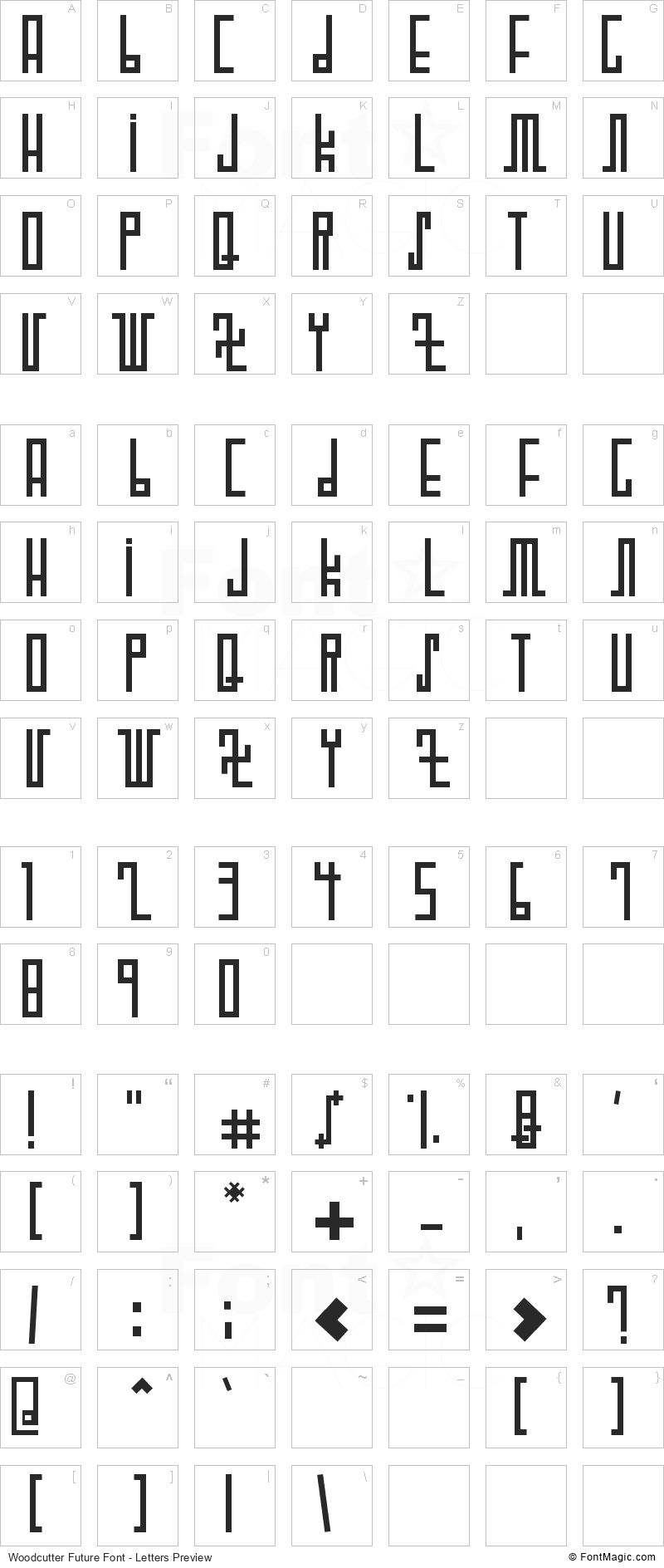 Woodcutter Future Font - All Latters Preview Chart