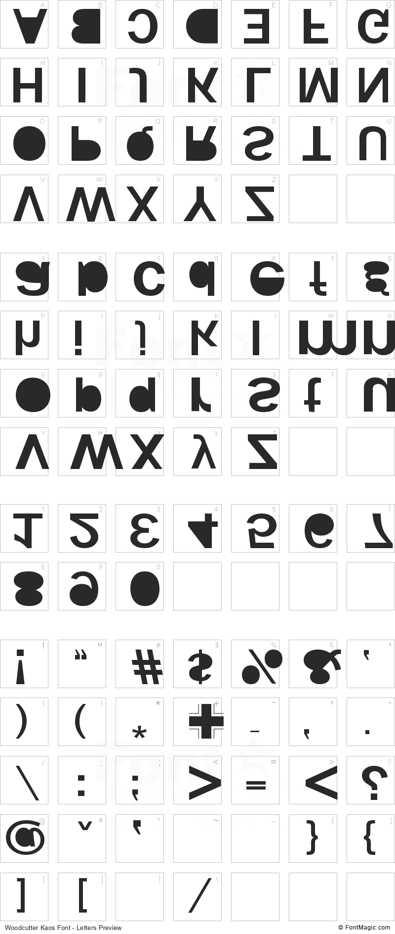Woodcutter Kaos Font - All Latters Preview Chart