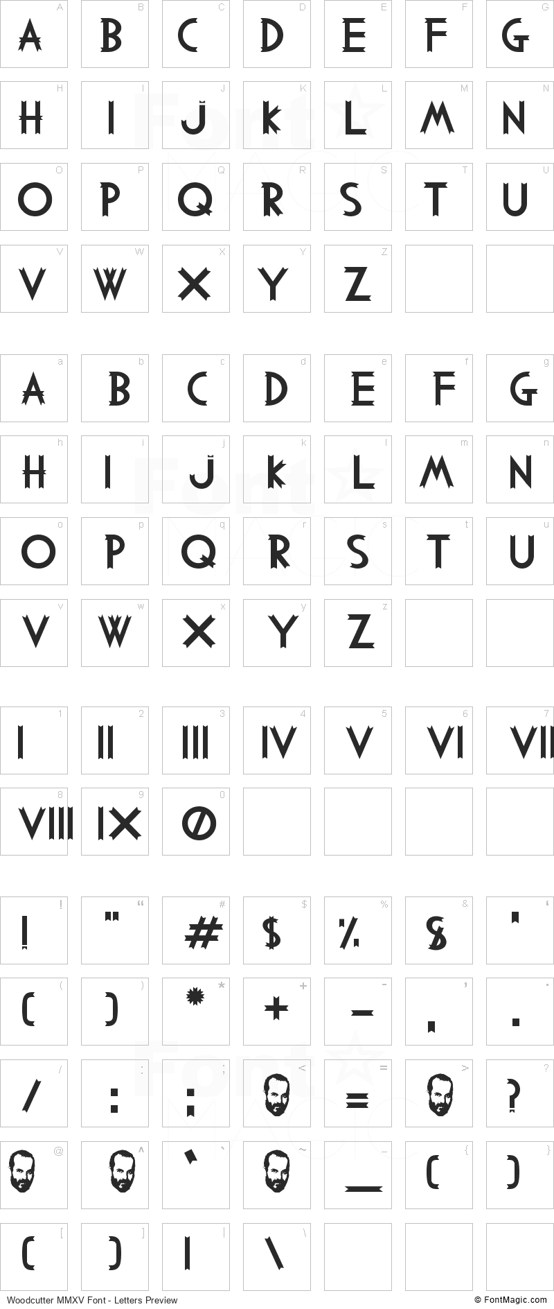 Woodcutter MMXV Font - All Latters Preview Chart