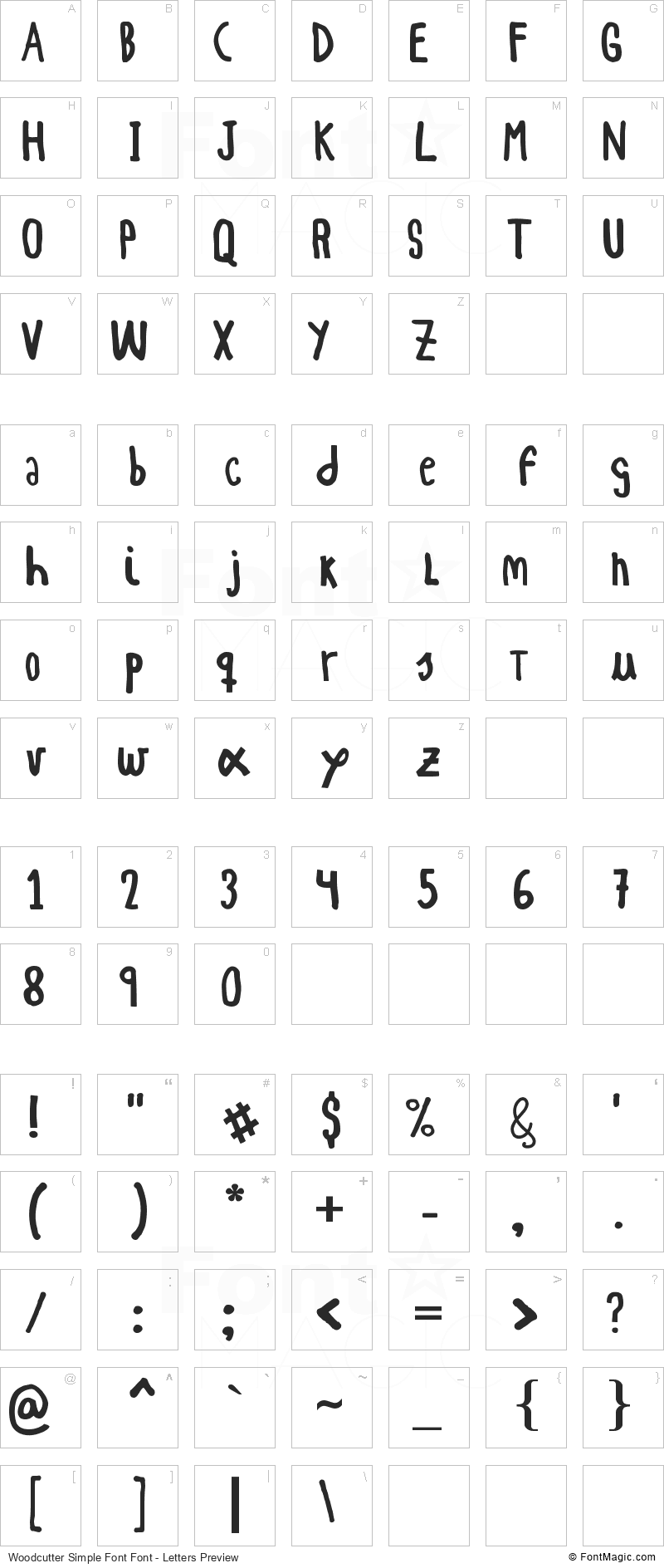 Woodcutter Simple Font Font - All Latters Preview Chart