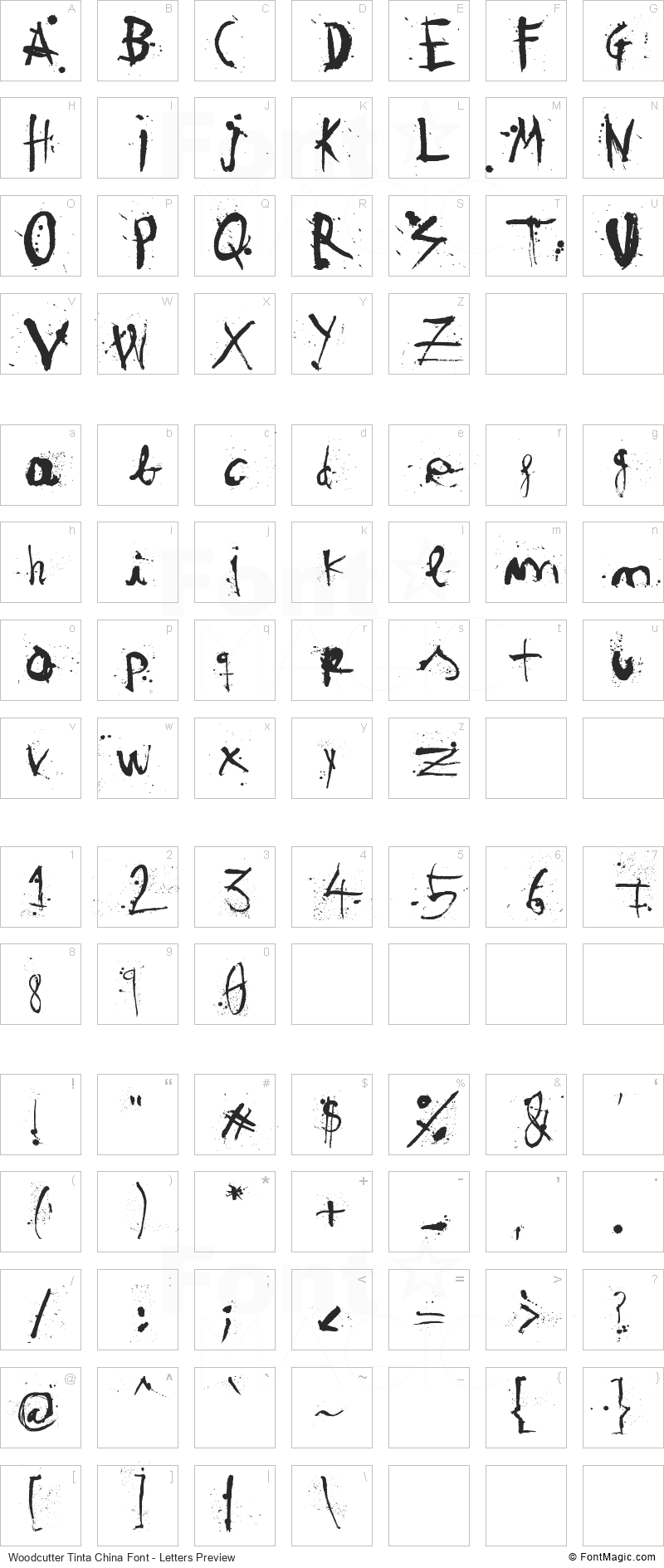 Woodcutter Tinta China Font - All Latters Preview Chart