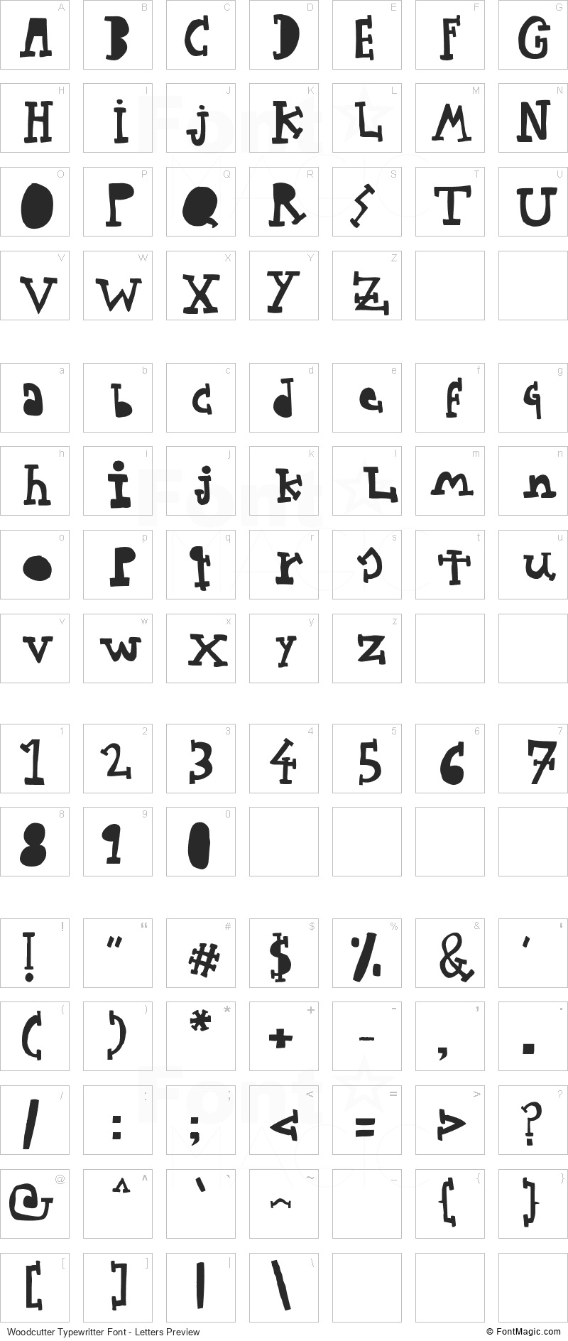 Woodcutter Typewritter Font - All Latters Preview Chart