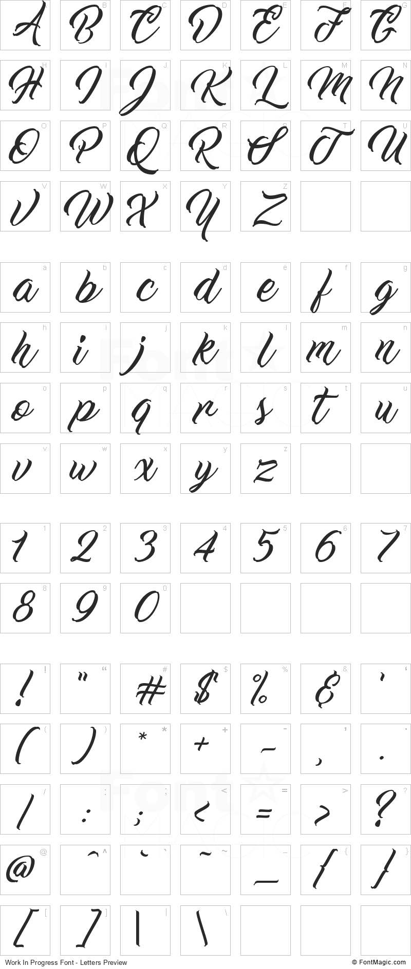 Work In Progress Font - All Latters Preview Chart