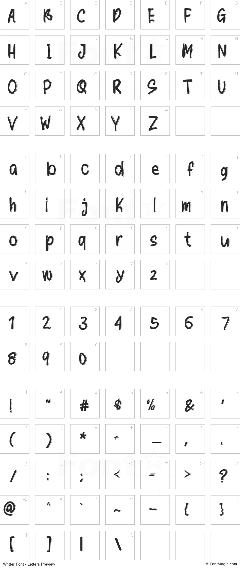 Writter Font - All Latters Preview Chart