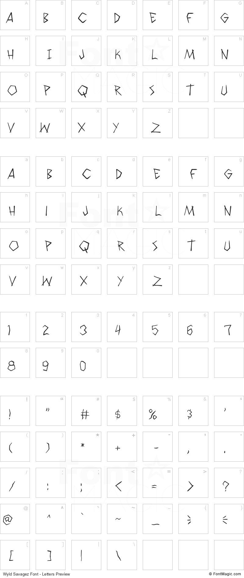 Wyld Savagez Font - All Latters Preview Chart