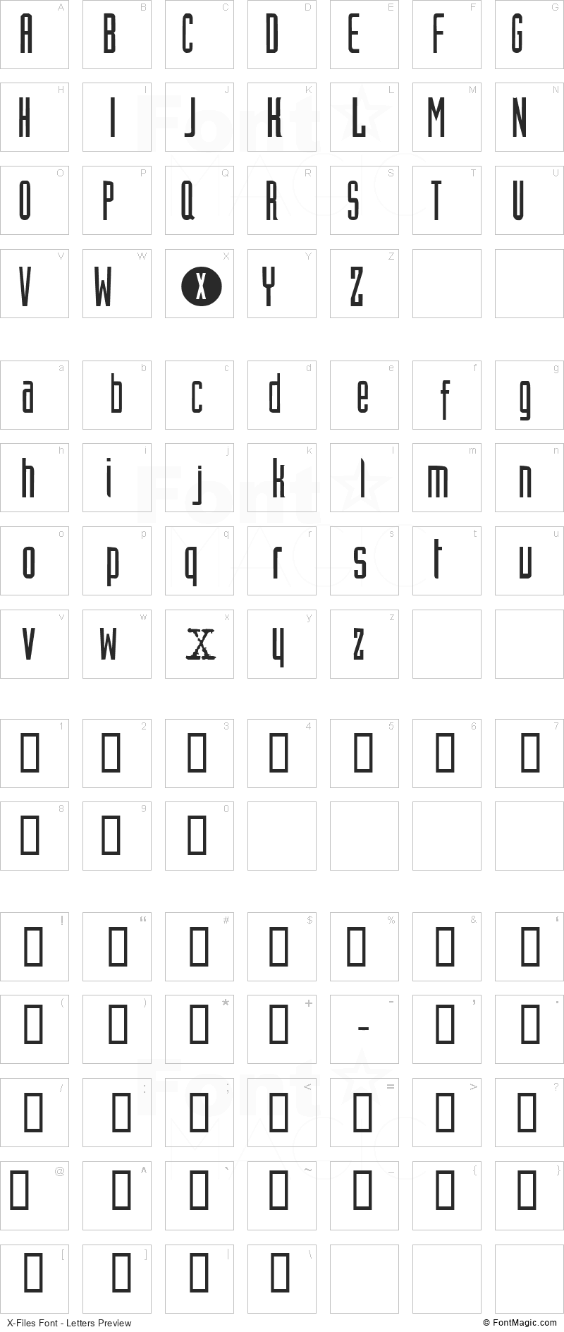 X-Files Font - All Latters Preview Chart