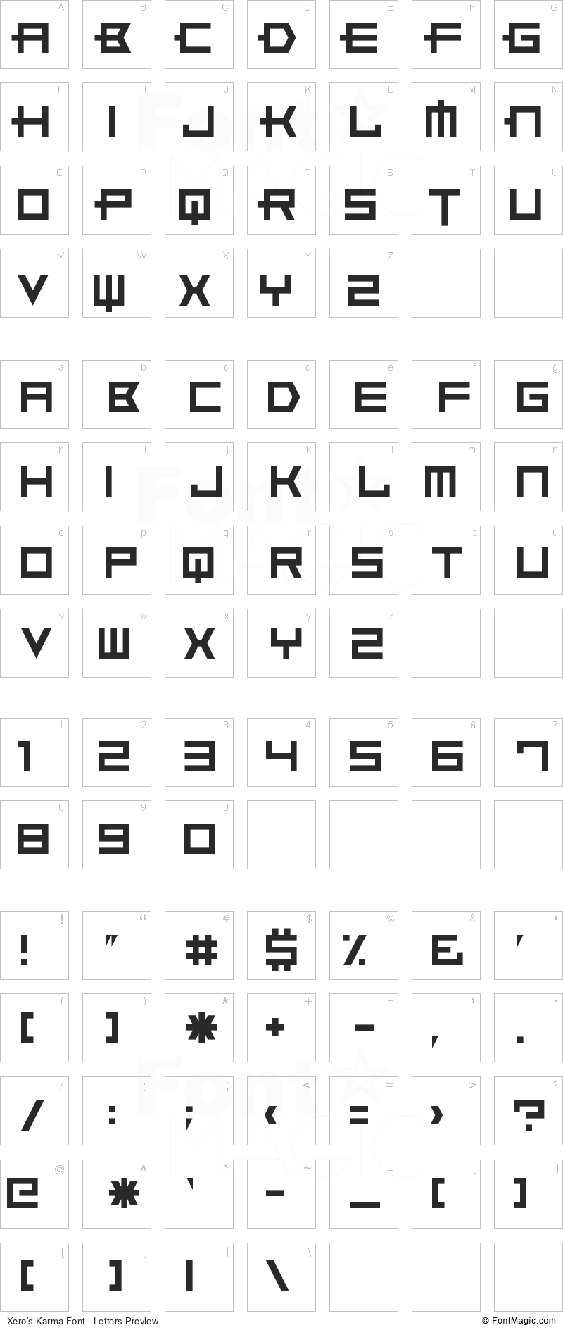 Xero’s Karma Font - All Latters Preview Chart