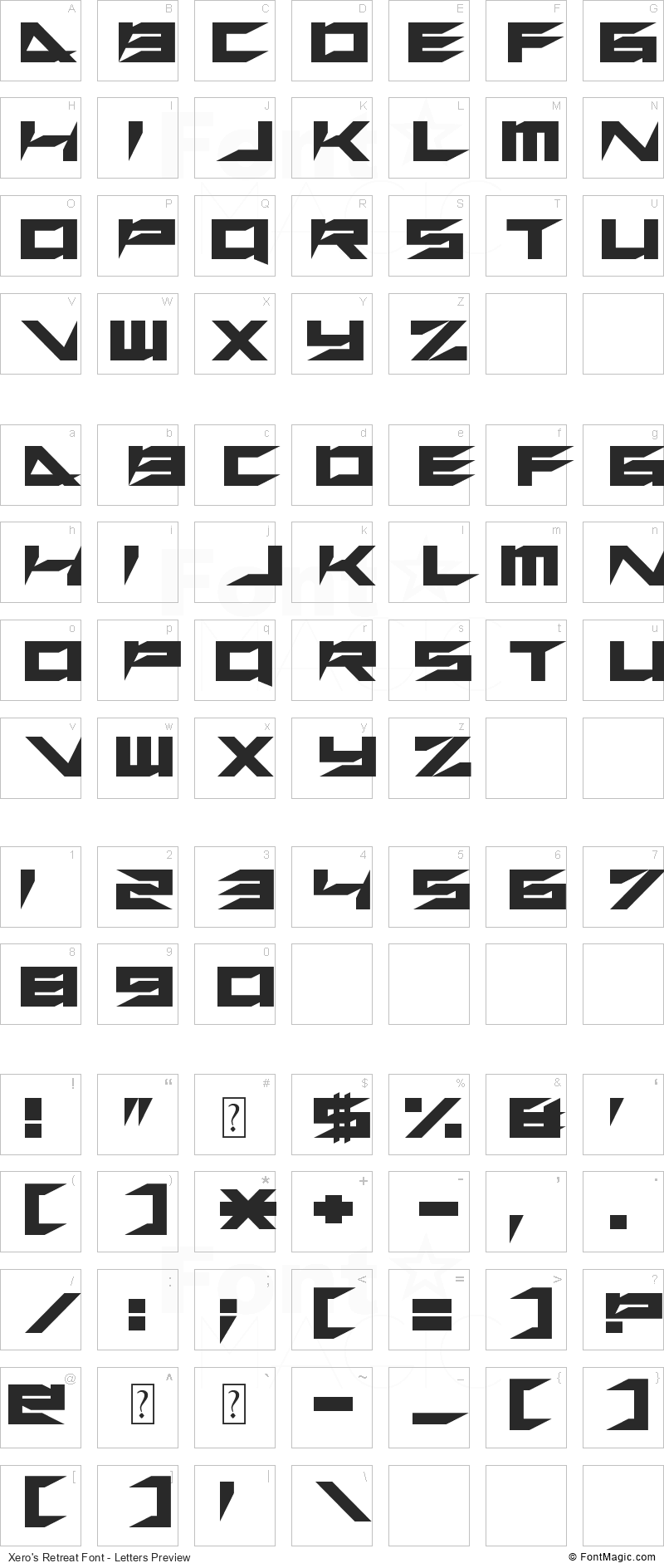 Xero’s Retreat Font - All Latters Preview Chart
