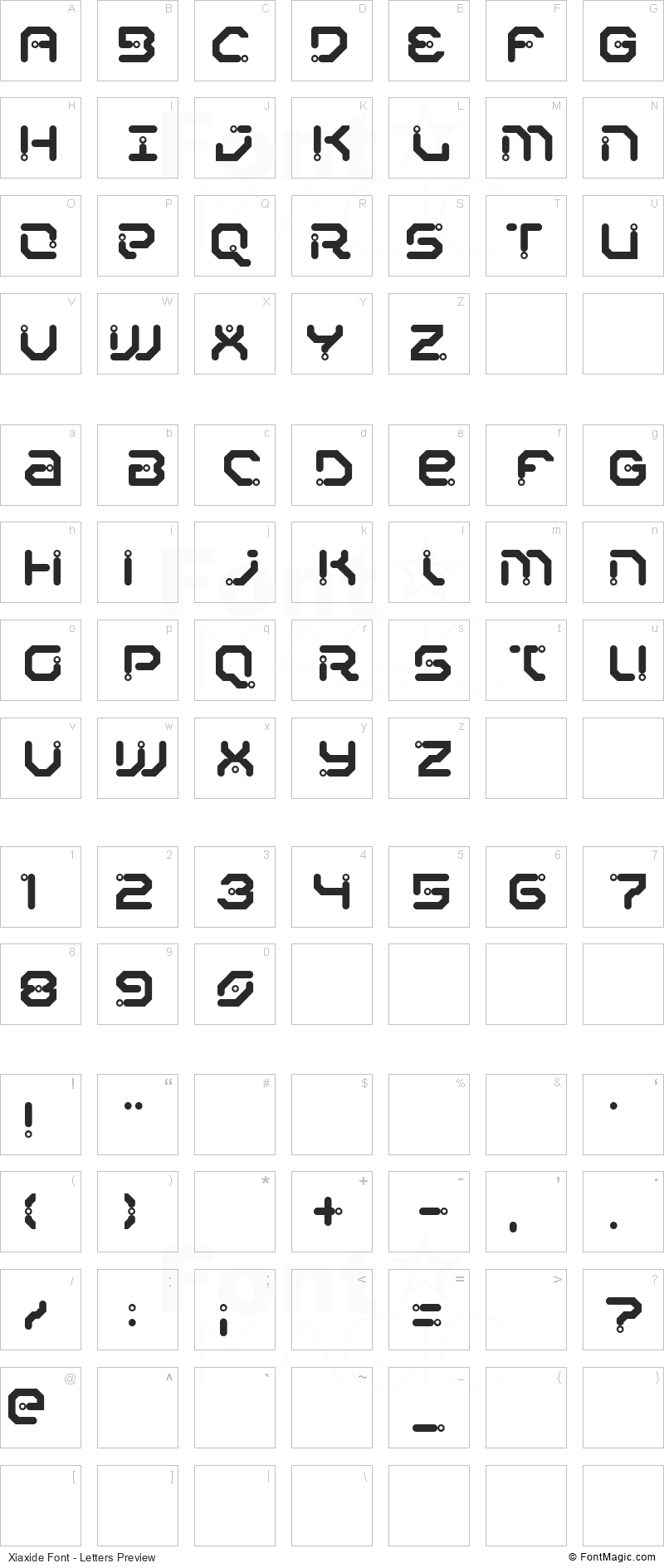Xiaxide Font - All Latters Preview Chart
