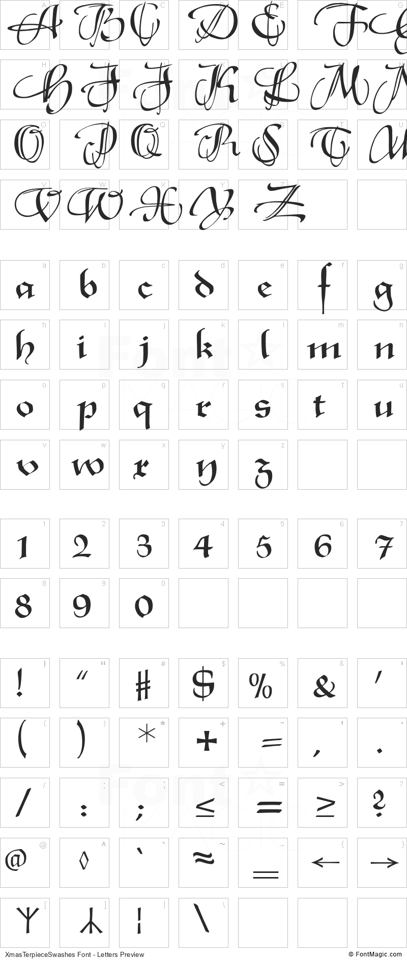 XmasTerpieceSwashes Font - All Latters Preview Chart