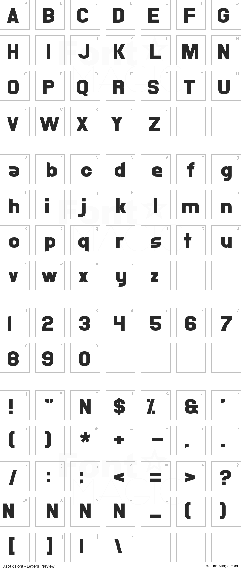 Xsotik Font - All Latters Preview Chart