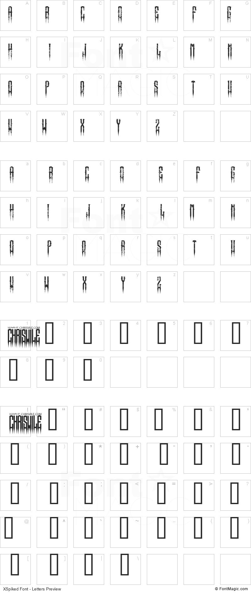 XSpiked Font - All Latters Preview Chart