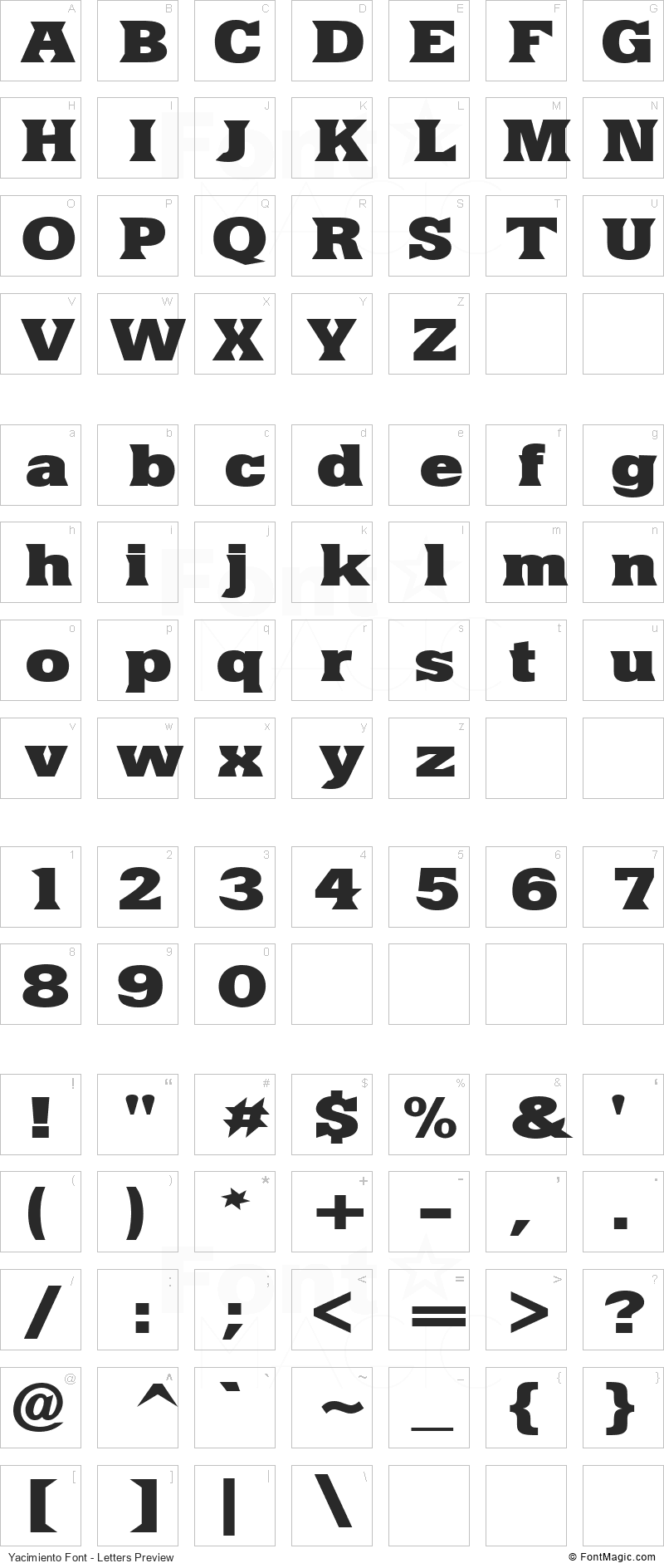 Yacimiento Font - All Latters Preview Chart