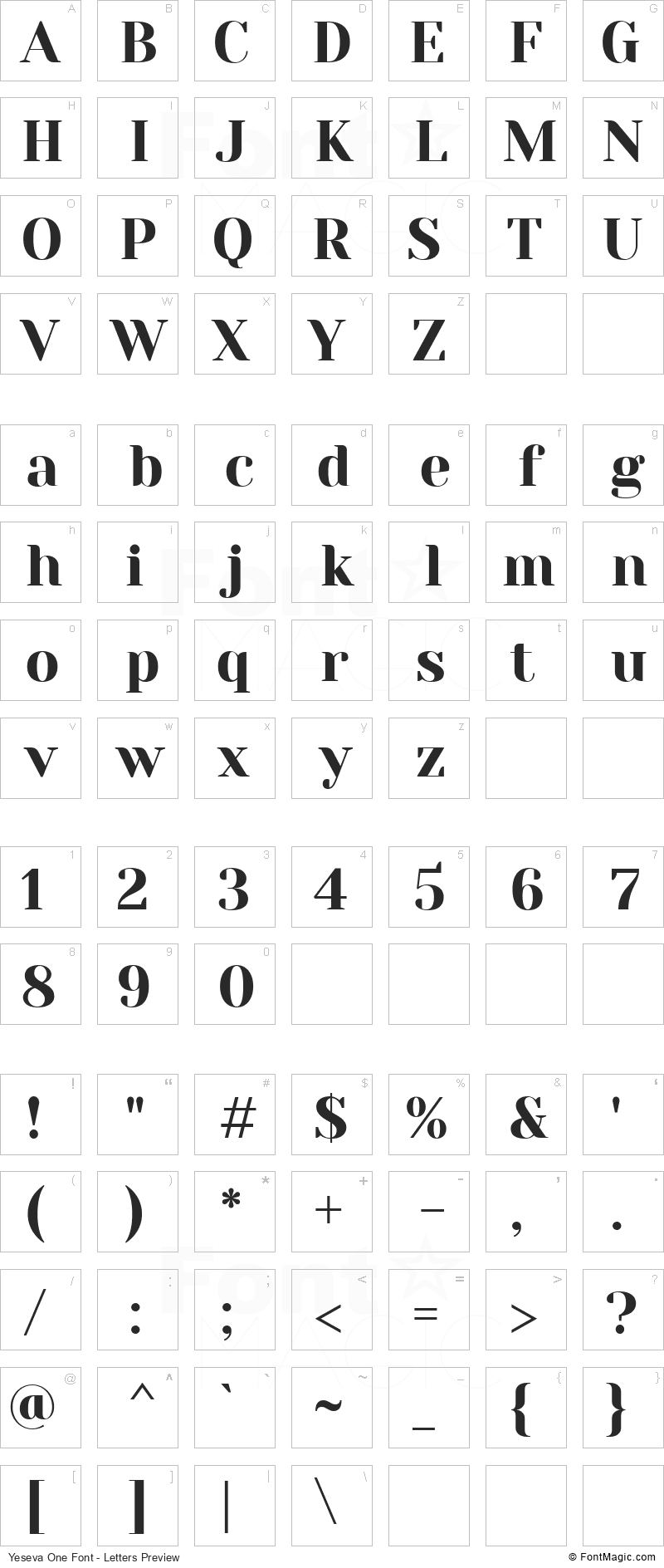 Yeseva One Font - All Latters Preview Chart