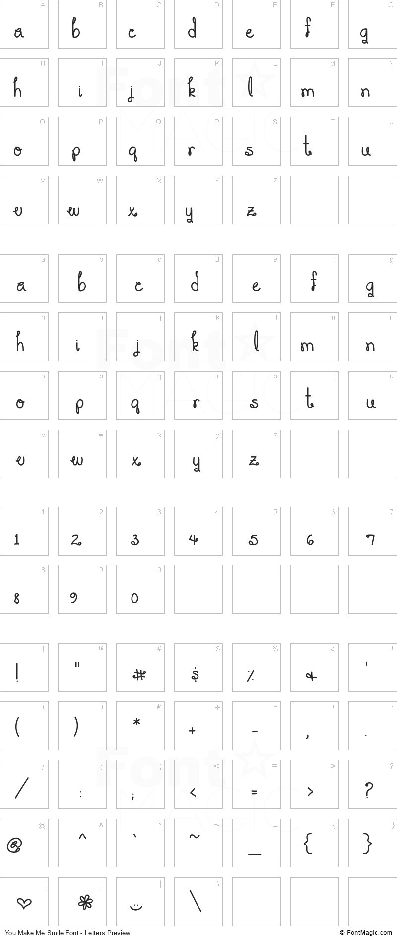 You Make Me Smile Font - All Latters Preview Chart