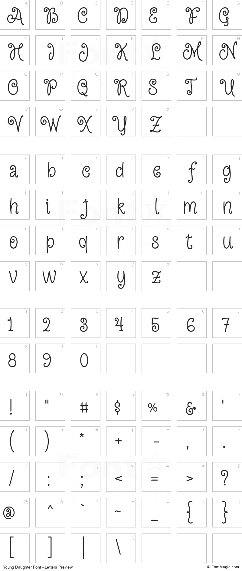 Young Daughter Font - All Latters Preview Chart