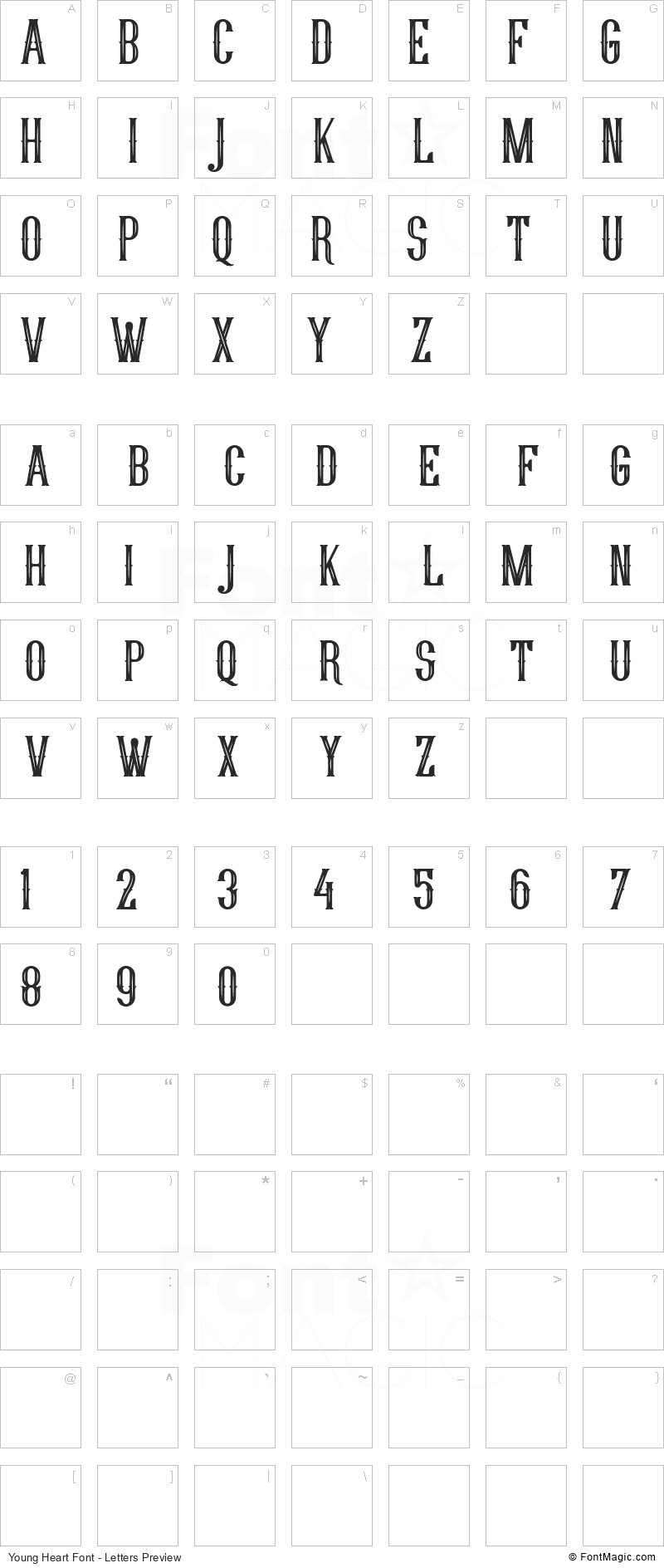 Young Heart Font - All Latters Preview Chart