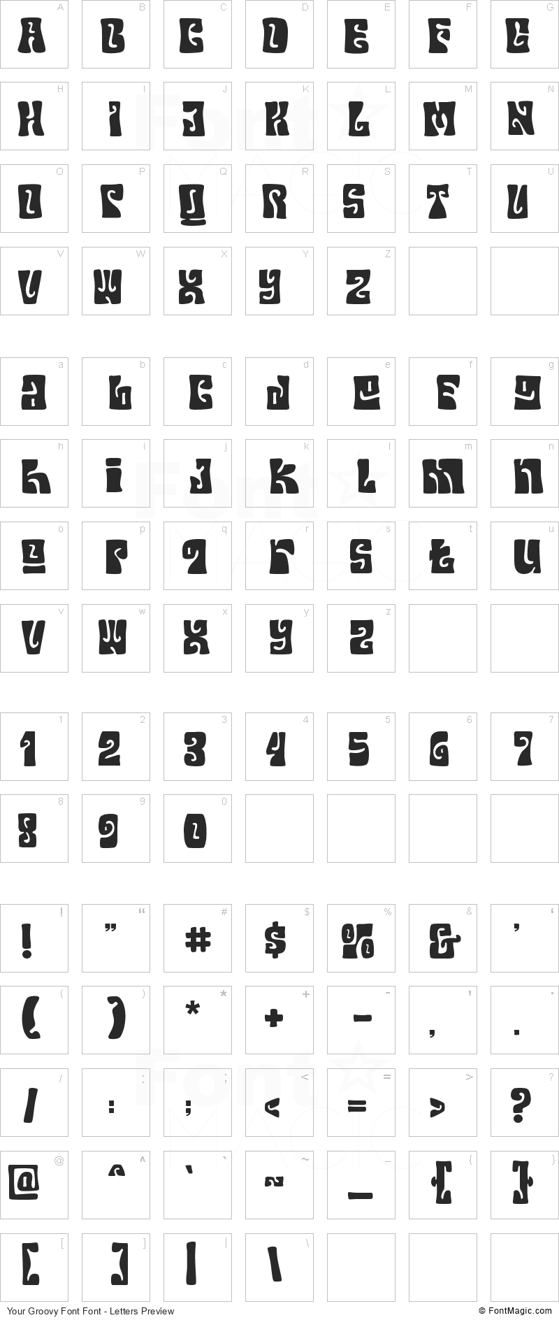 Your Groovy Font Font - All Latters Preview Chart